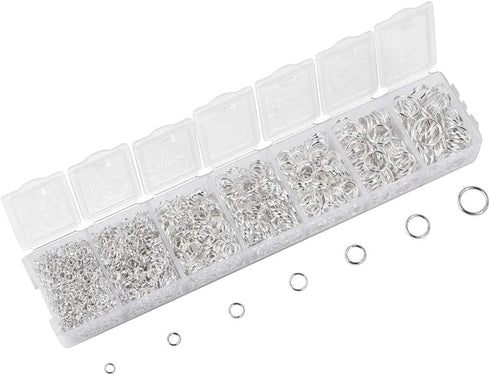LANBEIDE 2296Pcs Jump Rings Silver Plated Jewelry Connectors Chain Links 3mm 4mm 5mm 6mm 7mm 8mm 10mm Box Set Open Jump Rings for Necklace Repair...