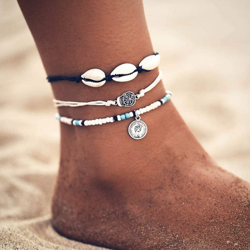 YBSHIN Retro Turquoise Anklet Shell Ankle Bracelet Chain Coin Foot Jewelry for Women(3Pcs)...