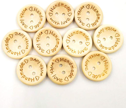 50Pcs Buttons Round 2 Holes Handmade with Love Letter Wooden Button DIY Sewing Decor - 15mm, Sewing Buttons...