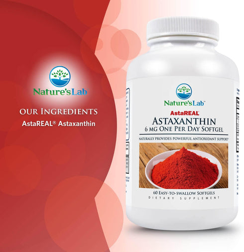 Nature's Lab AstaREAL Astaxanthin - 6mg of Potent Antioxidants - 60 Capsules (2 Month Supply)...