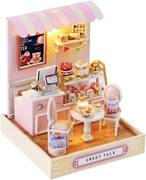 Kisoy Dollhouse Miniature with Furniture Kit, DIY 3D Wooden DIY House Kit with Dust Cover,Handmade Tiny House Toys for Teens Adults Gift(Sweet Tal...