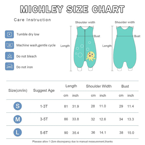 MICHLEY Toddler Sleeping Sack with Feet Newborn Infant Sleeveless Sleeping Bag 2-way Zipper Baby Wearable Blanket for Walkers,Green Octopus,1-3T...