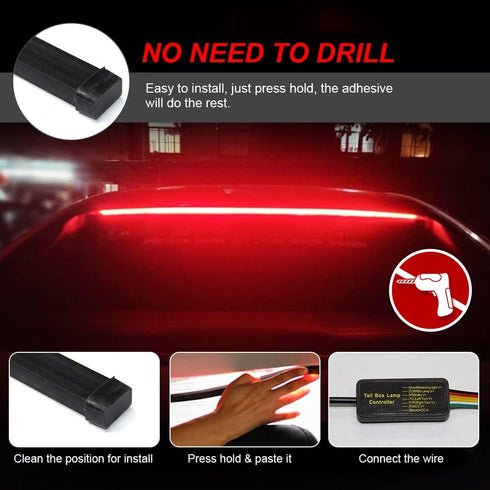 LED Third Brake Light Strip Bar, 5 Function Sequential Turn Signal Brake Running Double Flash Flexible 40Inch High Mount Stop Lights Strips for Je...
