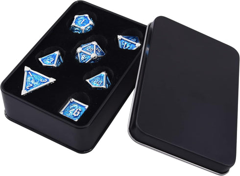 AUSTOR 7-Die Metal DND Dice Set Dungeons and Dragons Dice with Box Roll Playing Game Dice Polyhedral Dice D20 D12 D10 D% D8 D6 D4 Metal Dice for P...