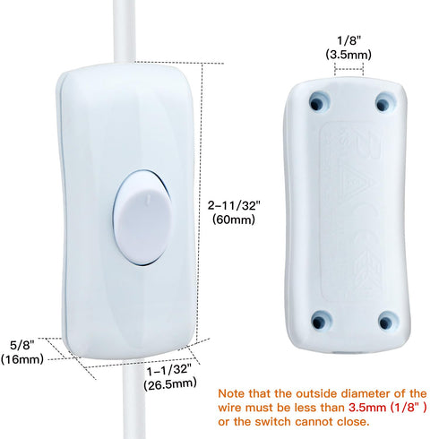 5 Pcs Inline Switch, Cord Appliance White Switch, Button ON Off for Lamp, Rated 2A 250V, Replacement Repair for Control LED Electrical Line Extens...