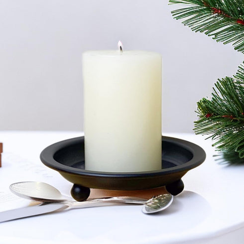 2 Pcs Candle Plate Iron Candle Holder for Pillar Candles Black Metal Candle Stand for Dinning Table Wedding Party Decor...