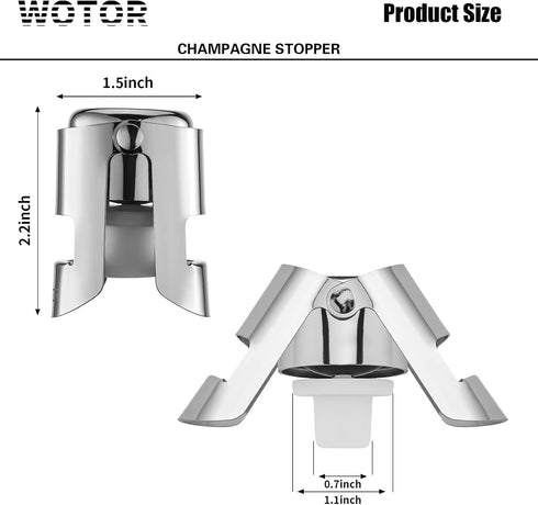 Champagne Stoppers with Stainless Steel Champagne Bottle Stopper with Food Grade Silicone Reusable Champagne Cork, Saver Suitable for Champagne, C...
