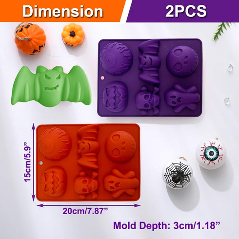 2 Pack Halloween Silicone Cake Molds Skull Pumpkin Ghost Bat Silicone Mold for Aromatherapy Candles Chocolate Candy Gummy Crayon Soap Cake Cupcake...