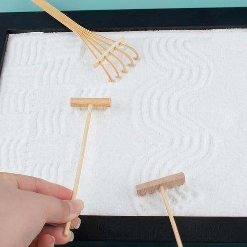 Framendino, 3 Pack Mini Sand Rakes Zen Bamboo Garden Drawing Rake Pen Tools for Office Desktop Decor...