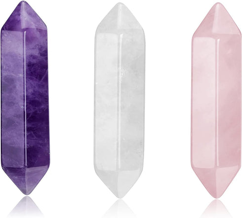 CrystalTears Healing Crystal Stones Set Hexagonal Natural Amethyst Rose Quartz Clear Quartz Reiki Healing Quartz Crystals Points Bulk Gemstone for...