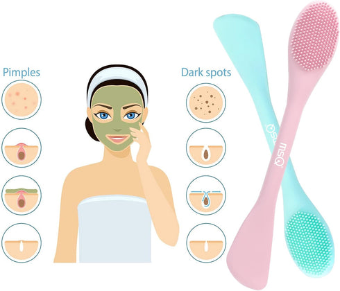 MSQ Silicone Face Mask Brush, Soft Facial Cleansing Scrubber, 2 Pack Double-End Facial Mask Brush for Mud, Clay, Charcoal Mixed Mask, DIY, Skincar...