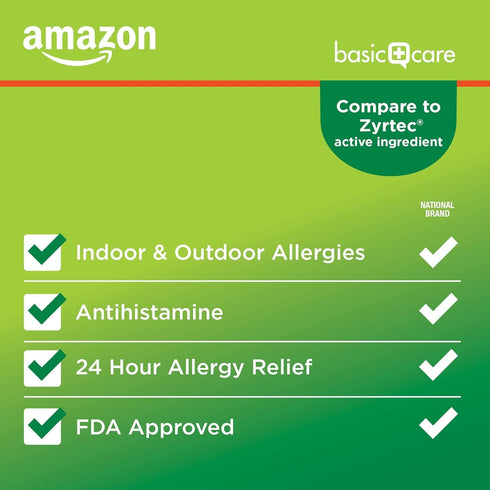 Amazon Basic Care All Day Allergy, Cetirizine Hydrochloride Tablets, 10 mg, Antihistamine, 30 Count (Packaging may vary)...