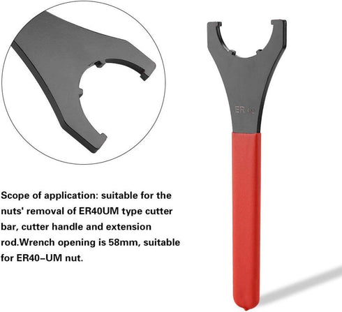 Wrench Spanner Wrench Set,ER40 Collet Chuck Wrench with 58mm Opening,Red Collet Chuck Wrench Spanner ER40 Collet Wrench for Lathe CNC Milling Chuc...