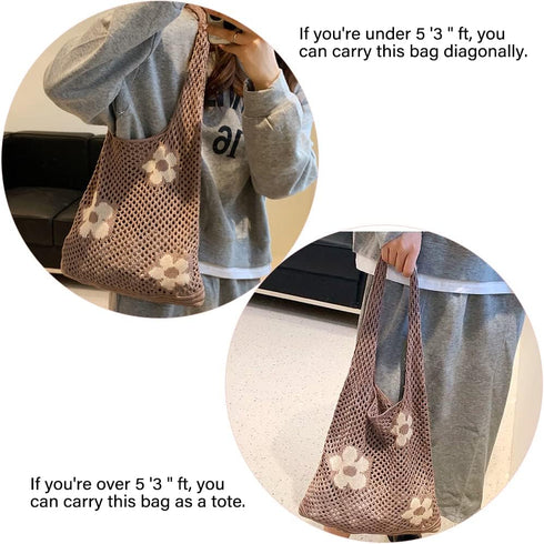 Crochet Tote Bag, Fairy Hobo Bag for Women Aesthetic Bag Y2k Purse Knitted Shoulder Bag for Girls Mesh Beach Bags...