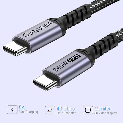 1FT USB 4 Cable 2 Packs, 240W USB C to USB C Cable, 40Gbps High Speed Data Transfer and Single 8K or Dual 4K Display Video Output Compatible with ...