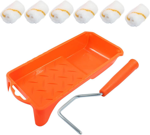 2 Inch Paint Roller, Mini Paint Roller Kit (Including 6 ultra-fine fiber roller covers, 1 paint tray, and 1 roller frame), Touch Up Small Paint Ro...
