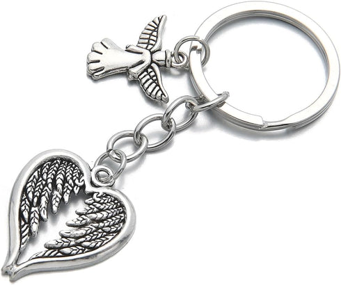 PHAETON 20PCS Guardian Angel Wing Keychain Heart-shaped Angel Wings Charms Keychain Key Ring for Memorial Keyring Religious Gifts Memorial Decorat...