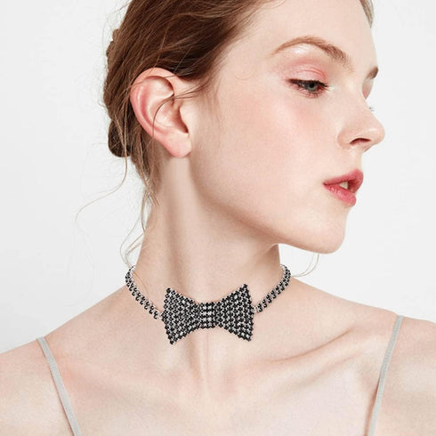 Sethain Boho Rhinestone Choker Necklace Silver Crystal bowknot Necklaces Party Jewelry Accessories for Women and Girls...