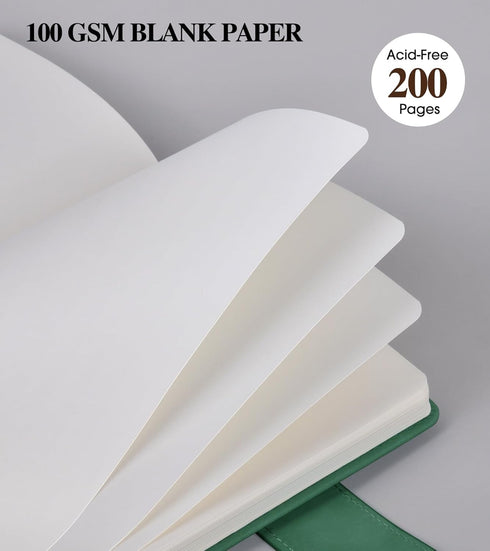 Blank Journal Notebook, A5 Hardcover Leather Sketchbook with 200 Pages Thick Blank Paper for Men Women, Unlined Drawing & Writing Journal, 5.9" x ...
