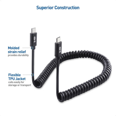 Cable Matters Coiled USB C to USB C Cable with 3A / 60W Fast Charging 1-4 Feet, Support Apple CarPlay, Android Auto, USB C Charger Cable, for iPho...