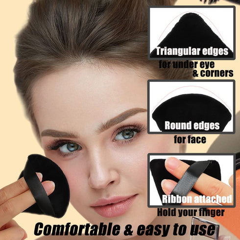 4 Pack Triangle Powder Puffs for Face Powder,Soft Velour Makeup Setting Powder Puff with Case,Black...