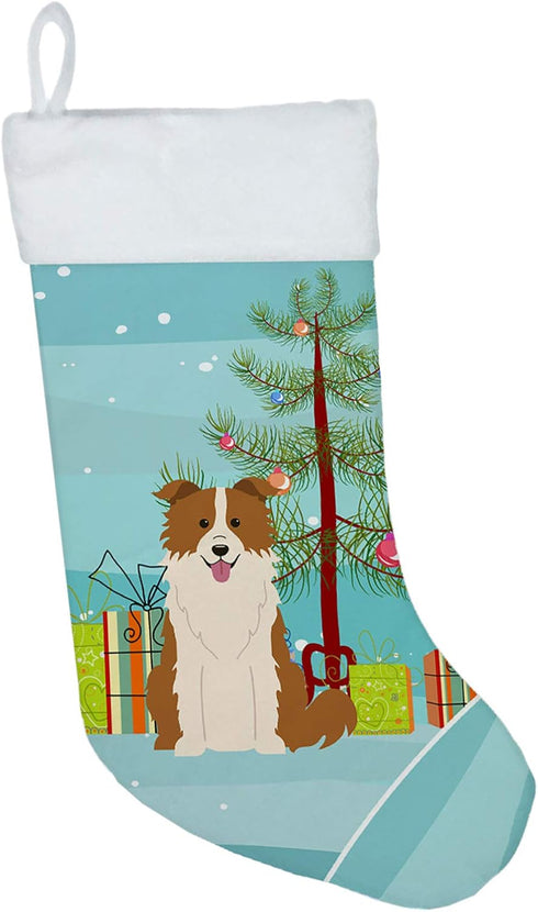 Caroline's Treasures BB4244CS Merry Christmas Tree Border Collie Red White Christmas Stocking Fireplace Hanging Stockings Christmas Season Party D...