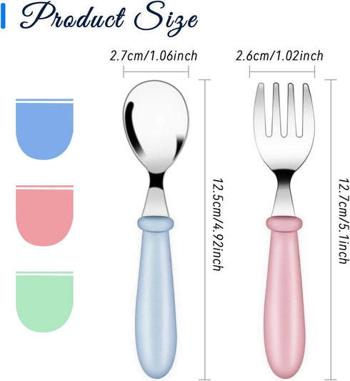 12 Pack Toddler Spoons and Forks Stainless Steel Baby Utensils Kids Cutlery Toddler Silverware Set with Round Handle for Self Feeding Safe Flatwar...