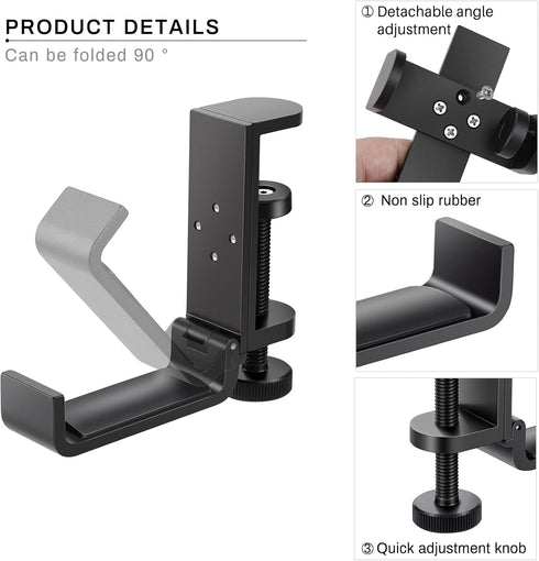 all aluminum foldable headphone holder for desk, headphone hook for desk,backpack hook for desk,space save universal headphone stand for gaming PC...