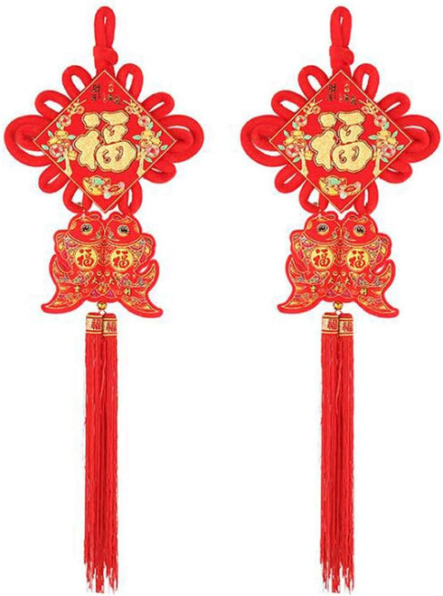 2 Pack Chinese Knot Tassel New Year Decoration Traditional Red Lucky Oriental Pendant Ornaments for New Year's Gifts, Chinese Spring Festival and ...