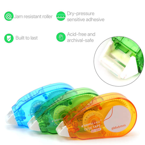 3Pcs Glue Roller Permanent Adhesive Glue Tape Double Sided Tape Dispenser Transparent Runner Tape Pen for DIY Craft Card Marking Scrapbooking Phot...