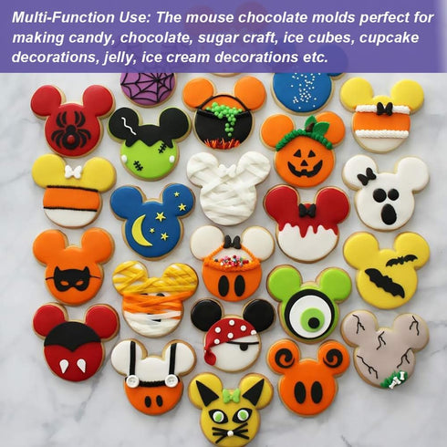 2 Pack Mouse Molds Silicone, 15 Cavity Cartoon Mouse Gummy Molds, Mouse Head Chocolate Molds Silicone Tray DIY Baking Tool for Chocolate Candy Mou...