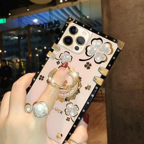 for iPhone 12 Pro Max 6.7" Bling Case Luxury Cute Shine Sparkly Glitter Diamond Rhinestone Flower Soft Trunk Phone Cover with Ring Kickstand Holde...