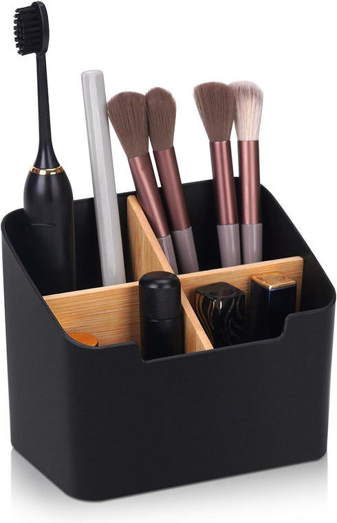Toothbrush Holders for Bathrooms,Electric Toothbrush and Toothpaste Holder with Bamboo Divider for Bathroom Countertop Organizer,Toothbrush Caddy ...