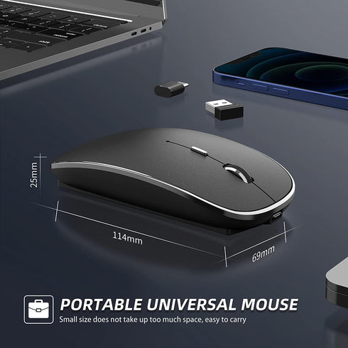 Wireless Mouse Chargeable Portable Silent Wireless Mouse USB and Type-C Dual Mode Wireless Mouse 3 adjustable DPI for Laptop, Mac, MacBook, Androi...