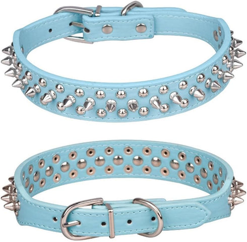 Spiked Dog Collar Soft Pu Leather Mushrooms Rivet Spike Studded Puppy Adjustable Cat Collars Light Blue XL...