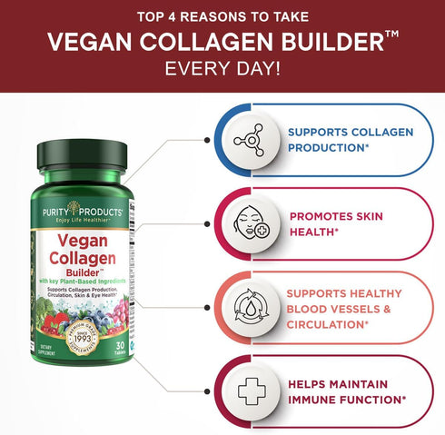 Vegan Collagen Builder - Organic Whole Foods Fruits + Veg, Silica, Lutein, Vitamin C, Biotin, Grape Seed - Amino Acids Glycine, Lysine + Proline C...