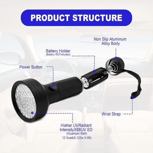 AC UV Oil Dye Leak Detection Kit Includes Pro 68 LED Flashlight with UV Protective Glasses, Auto Air Conditioner Leak Detector Tool Flashlight Car...