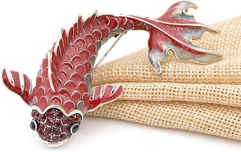 Big Red Carp Fish Brooches For Women Metal Rhinestone Fish Animal Brooch Pin Badges for Clothing Bags Backpacks Jackets Mom's Gifts Remembrance Gi...