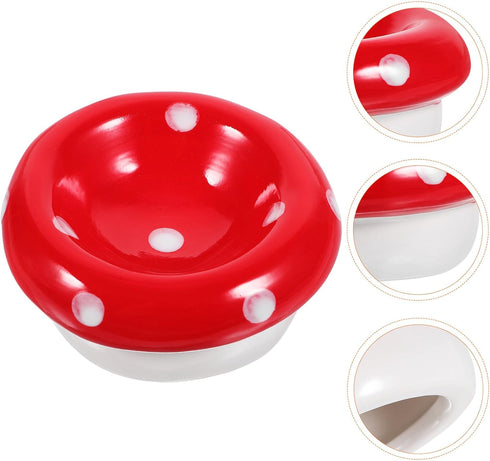Ipetboom Ceramic Bowl Mushroom Kitten Food Bowl Guinea Pig Bowl Ceramics Water Bowl Feeding Tray Porcelain Nest for Rabbit Guinea Pig Hedgehog Squ...