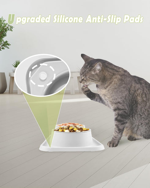 Cat Bowls for Food and Water, Upgrade Cat Food Bowls for Indoor Cats, Premium Removable Stainless Steel Double Bowls with Silicone Anti-Slip Pads,...