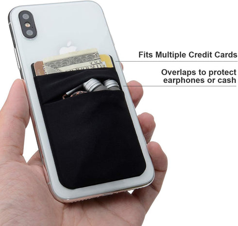 SHANSHUI Card Holder for Back of Phone, 5 PCS Double Cloth Slim Stretchy Phone Pocket Pouch Stick on ID Credit Card Wallet Compatible for iPhone 1...