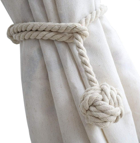 Melaluxe 2 Pack Curtain Tiebacks - Heavy Duty Curtain Rope Tieback, Handmade Rural Decorative Curtain Holdbacks (Beige)...