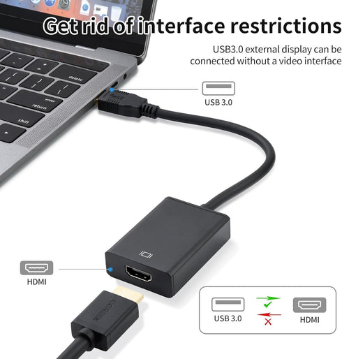 ELUTENG USB to HDMI Adapter 1080P USB 3.0/2.0 to HDMI Converter Adapter Video Graphics Cable Converter with Audio for PC Laptop Projector HDTV Com...