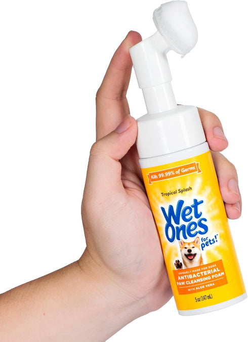 Wet Ones for Pets Antibacterial Dog Paw Cleansing Foam with Built-in Paw Scrubber Brush, Tropical Splash Scent, 5 oz | Dog Paw Cleaner with Antiba...