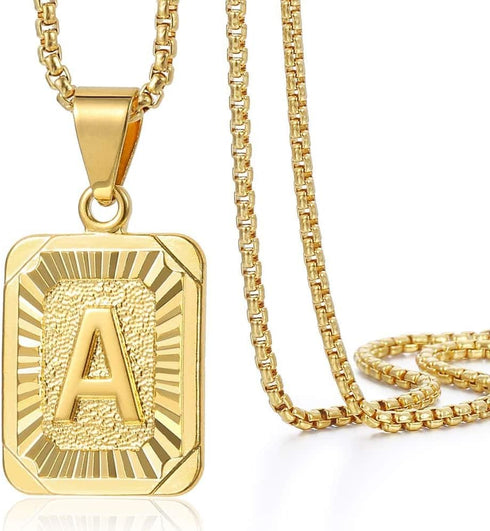Trendsmax Initial A-Z Letter Pendant Necklace Mens Womens Capital Letter Yellow Gold Plated Stainless Steel Box Chain 22inch...