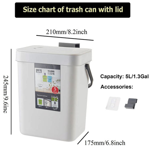 Small Trash Can with Lid Mini Kitchen Hanging Trash Can Tightly Sealed Odor Free, Small Countertop Compost Bin for Scraps from Daily Cooking, Moun...
