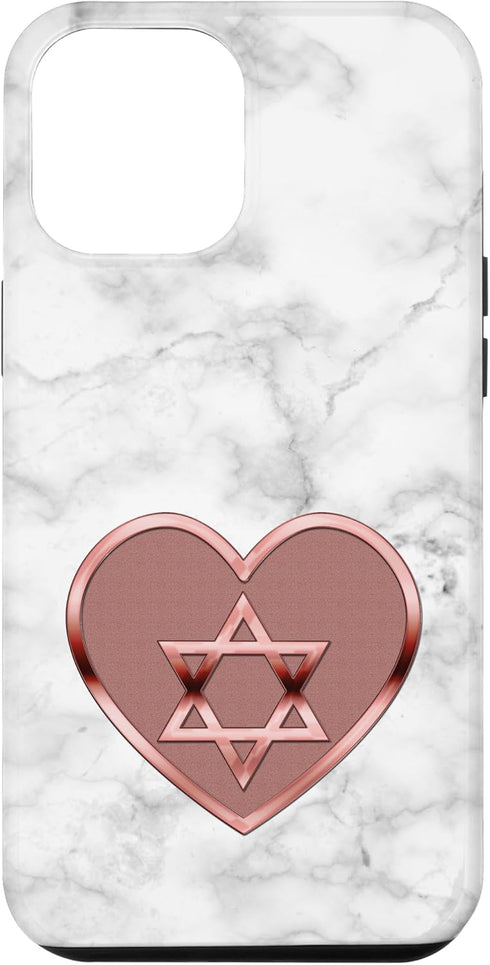 iPhone 15 Pro Max Jewish Star of David Phone Case with Rose Heart White Case...