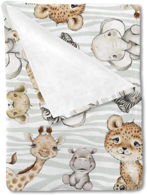 Safari Jungle African Animal Baby Blanket Boy Girl Gift Gender Neutral, Elephant Giraffe Lion Flannel Fleece Nursery Bed Blankets, Soft Lightweigh...