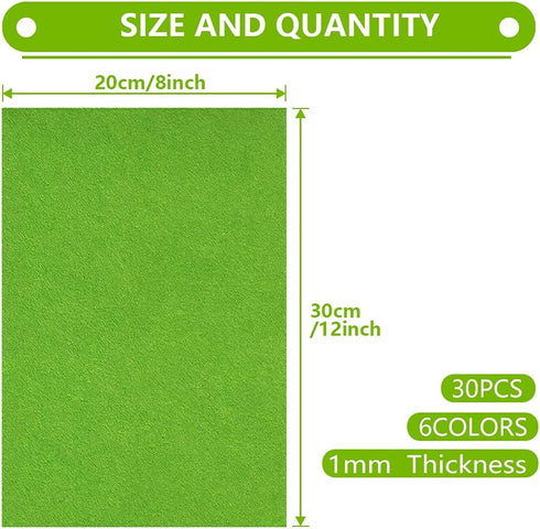 6x5 Pcs Felt Fabric Sheet 8x12 inches Green Series Craft Squares Nonwoven 1mm Thick...