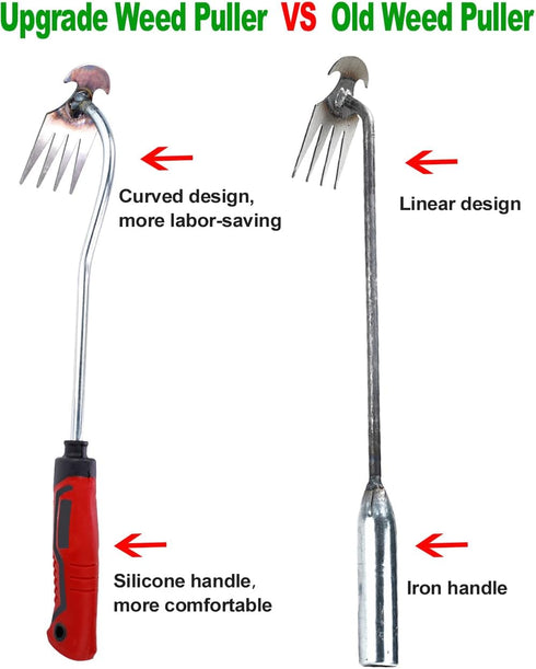 2024 Artifact Uprooting Weeding Tool, 16 Inch Rubber Handle Long Hand Weeder, 4 Teeth Manganese Steel Forged Gardening Hand Weeder Tools, Seniors ...